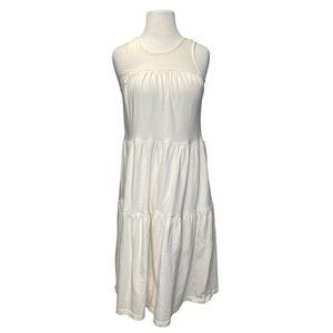 Everlane Womens XS‎ Weekend Dress Ivory Canvas Tiered Sleeveless Cotton Scoop